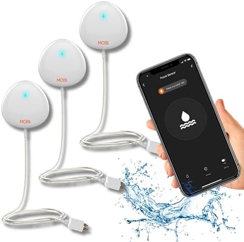 MOBI Smart Home 2.4GHz WiFi Water Leak Sensor, Water Sensor, Water Detector Alarm, Water Leak & Flood Detector, Smart Notification App, Expand with Cameras & Smart Home Devices (3-Pack) by MOBI