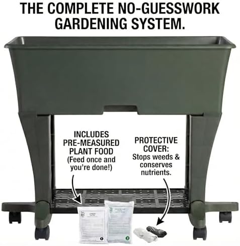 EarthBox Raised Garden Bed with Legs – Elevated Self Watering Planter Box with Wheels, Storage Shelf, Premium Plant Food, Easy Assembly, Made in USA, Dark Green - Image 4