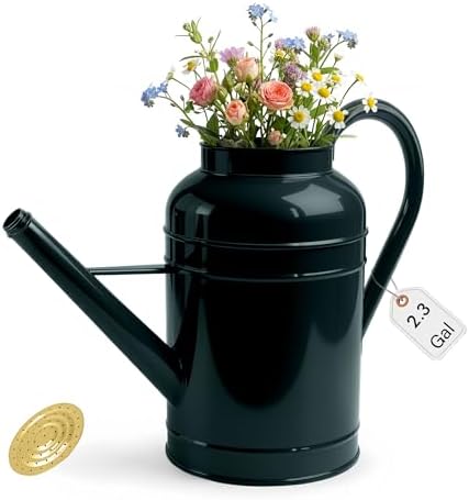 Galvanized Iron Watering Can for Indoor Plants, Bowl Watering Cans for House Plant Garden Flower, Long Spout Water Can for Outdoor Watering Plants 8.71L 2.3 Gallon Gold by Longrun
