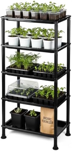 RooTrimmer 5-Tier Seed Starter Trays, Plant Stand, with Bottom-Watering Design– Reinforced Thickened Shelf for Small Pots, Balcony/Indoor Seed Starting & Greenhouse, Black by RooTrimmer