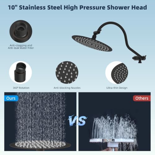 Hibbent All Metal High Pressure Shower Head, 10'' Rainfall Shower Head - Image 4
