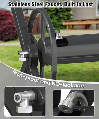Artigarden Garden Hose Reel Cart with Wheels, Outdoor Water Hose Cart Black - Image 7
