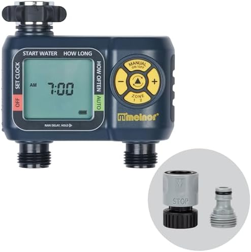 Melnor 65139AMZ AquaTimer Digital Hose Timer, 2-Zone Programmable Watering Timer, Quick Connect Bundle, Black, Yellow by Melnor