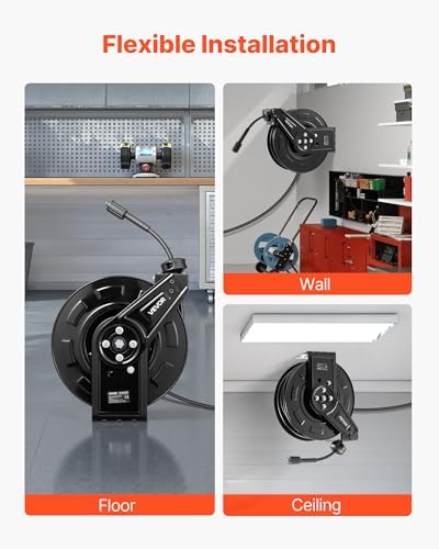 VEVOR Pressure Washer Hose Reel, 60 ft x 1/4 inch Retractable Power Heavy-Duty Steel Washer Hose Reel, 4000PSI Max, Auto-Rewinding, Flexible Wall/Floor Mounted for Car Washing,Garden,Floor Cleaning - Image 6