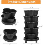 VECELO 5 Tier Vertical Garden Planter, Self Watering Stackable Planters with Wheels for Strawberries, Herbs, Flowers, Vegetables, Black - Image 2