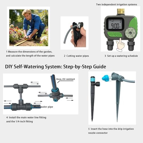 Drip Irrigation System with Water Timer(Dual System) Plug-in Quick Connection Drip Irrigation Kit 5/16“ID and 1/4 Inch Pipe Auto Watering System for Garden Spray, Greenhouse, Lawn, Potted Plants - Image 3