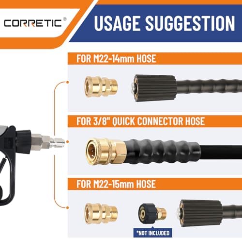 Short Pressure Washer Gun with Swivel,5000 PSI Max, 3/8" Plug & 1/4" Quick Connect Outlet, Power Washer Gun Compatible with Foam Cannon for Car Wash, 5 Spray Nozzle Tips, M22 14mm Fitting - Image 5