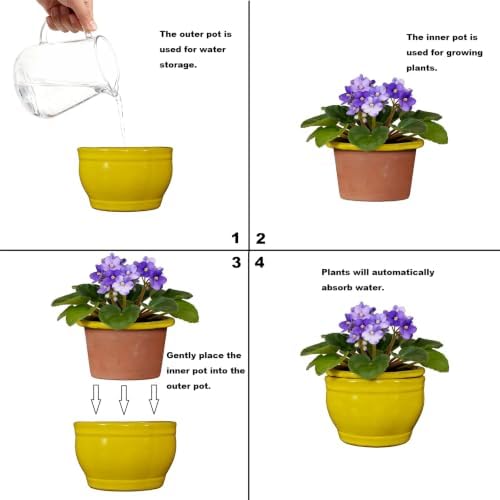 Self Watering Pot for African Violets Indoor Outdoor Plants, 6 inch, Yellow - Image 4