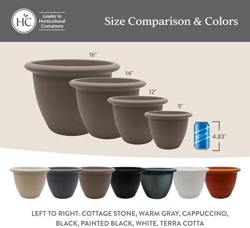 The HC Companies Sevilla Flower Planters - Durable Outdoor & Indoor Planter - Round Lightweight Self Watering Plant Pots for Herbs & More (14" Cappuccino, Pack of 1) - Image 6