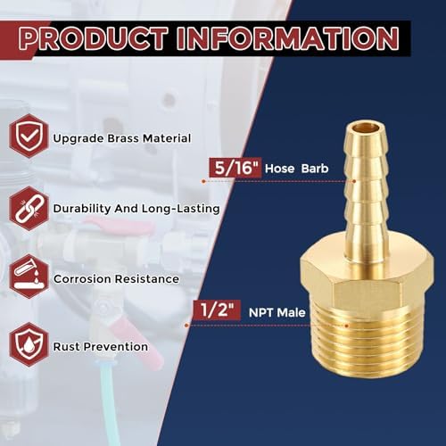 25pcs Brass Hose Barbs Fittings 5/16" Hose Barbs to 1/2" NPT Male - Image 2