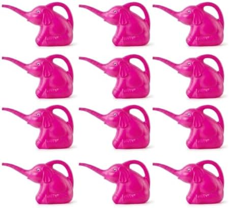 PMU 12Pcs 2-Quart Elephant Watering Can – Durable Plastic Garden Watering Can for Indoor & Outdoor Plants, Easy-Pour Spout, Large Water Pot, Pink by PMU