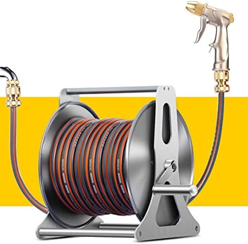 Garden Hose Reels with with Hose and Nozzle, Wall Mounted/Portable Water Hose Reel with Crank, Stainless Steel Water Pipe Storage Shelf Reel Holder, Reel Cart Hose Caddy for Watering Washing by Fadiadem