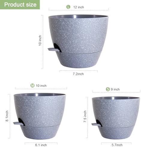 WSMKSZ 12/10/9 inch Self Watering Pots for Indoor Outdoor Plants, Set of 3 - Image 2