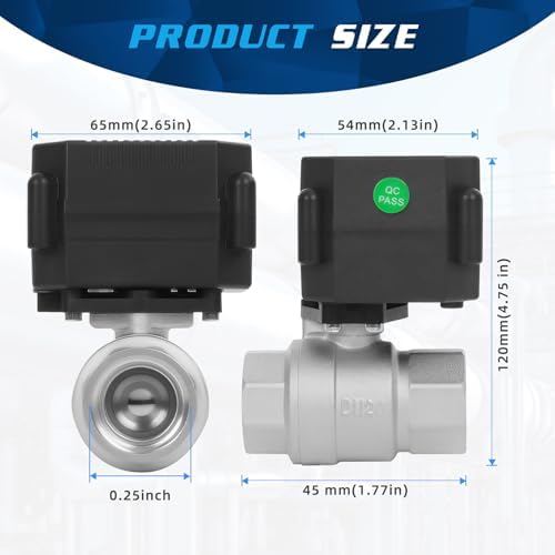 1/4" Motorized Ball Valve - 9-24V AC/DC Automatic Ball Valve,2 Wire Auto Return Electric Water Valve with Full Port,Stainless Steel, NSF Certified, IP67 - Image 3