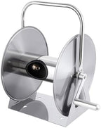 Stainless Steel Garden Hose Reel with Crank, Wall Mount/Freestanding, Includes Leader Water Pipe, Fits 5/8" x 75ft or 1/2" x 130ft Hose for Yard and Patio Use Silver One Size by Awjaisca