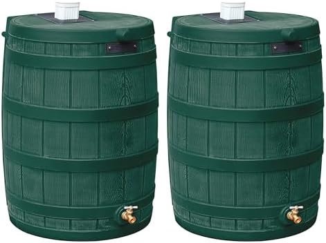 Good Ideas Rain Wizard Water Collection Barrel, 50 Gallon, Green, 2 Pack by GoodIdeas