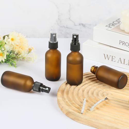 24 Pack Glass Spray Bottles, 2oz Empty Glass Spray Bottles with Fine Mist, Small Leak Proof Travel Dispenser Bottles for Essential Oils, Bath, Beauty, Hair & Cleaning (Amber Frosted) - Image 6