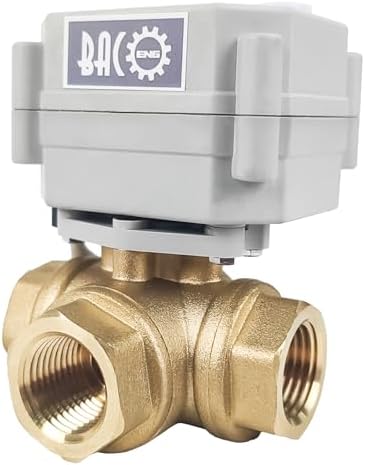 BACOENG Motorized Ball Valve, 1/2" Brass 3 Way L Type Auto Return Horizontal Electrical Ball Valve, AC/DC9-24V by BACOENG