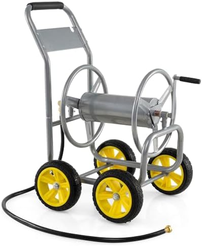 Goplus Garden Hose Reel Cart, 330ft 5/8" or 400ft 1/2" Large Capacity, Heavy-Duty Metal Hose Cart w/4 Wheels, Portable Water Hose Organizer for Outdoor Yard Planting Lawn by Goplus