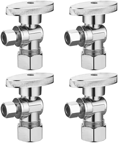 BH Angle Stop Valve 1/2" Nominal Compression x 3/8" OD, 1/4-Turn Shut Off Valve,Chrome Plated Brass, for Bathroom Toilet Kitchen Shower Plumbing(4 Pack) by BH