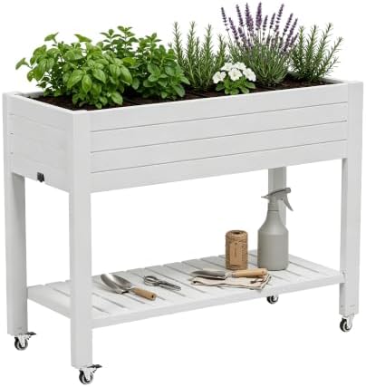Fancyango Raised Garden Bed with Wheels 33.7" H -Medium Ashen - Image 7