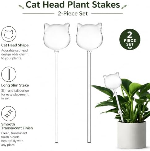 CATPAN 2 Pack Plant Watering Globes, Cat Shaped Glass Self Watering Bulbs, 10.24 Inch Automatic Watering Stakes for Indoor Potted Plants, Succulents, Herbs and Flowers - Image 5