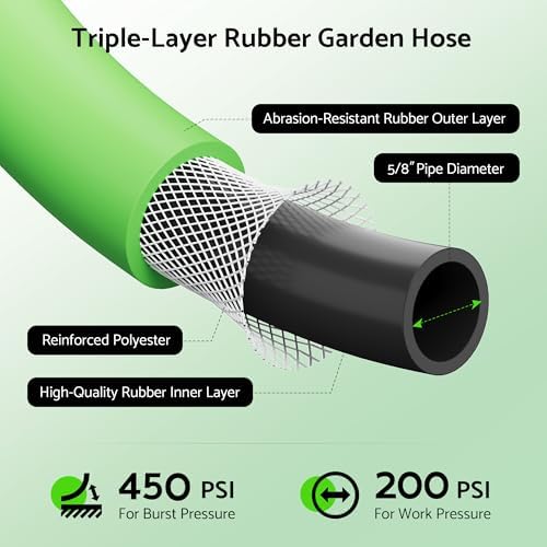 Rubber Garden Hose 30 ft, 5/8" Lightweight Water Hose, Aluminum Fittings - Image 2
