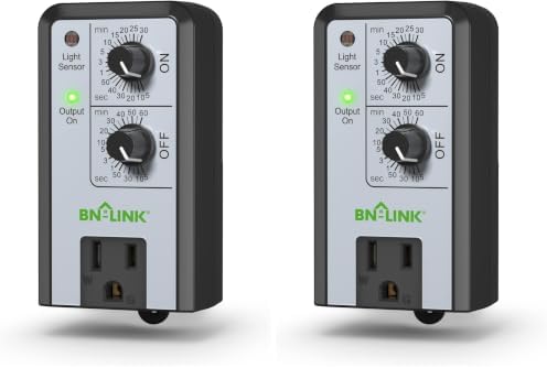 BN-LINK Short Period Repeat Cycle Intermittent Timer, Interval Timer - Day, Night, or 24 Hour Operation, Photocell Light Sensor Dusk to Dawn for Hydroponics Aquaponics Aeroponics (Pack of 2) by BN-LINK