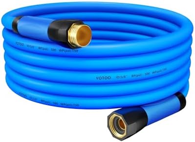 YOTOO Heavy Duty Hybrid Garden Water Hose 5/8-Inch by 25-Feet 150 PSI Kink Resistant, Flexible with Swivel Grip Handle and 3/4" GHT Solid Brass Fittings, Blue by YOTOO