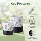 Nihow Self Watering Pots for Indoor Plants,4.5+6 Inch,White Hand Painting - Image 4