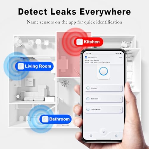 WiFi Water Sensors - 110dB Detector with Real-time APP Notifications | 5Pack Leak Alarm with Remote Control, 2.4G Sensors for Home - Image 4