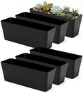 GREANER 6 Pack Herb Planters, 12x3.8 Inch Black Rectangle Window Boxes with Tray, Indoor Succulent Cactus Mint Plastic Pot for Windowsill, Balcony, Office, Outdoor Garden by GREANER