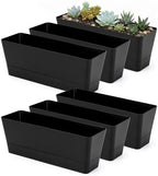GREANER 6 Pack Herb Planters, 12x3.8 Inch Black Rectangle Window Boxes with Tray, Indoor Succulent Cactus Mint Plastic Pot for Windowsill, Balcony, Office, Outdoor Garden by GREANER