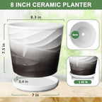 8 Inch Ceramic Plant Pot,Dark Gray+White - Image 3