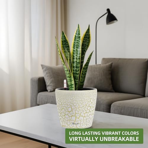 Dexceder 9x8 Self Watering Planter (White Gold Crackle) - Image 6