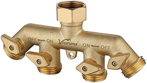 Premium Heavy Duty Brass 4 Way Garden Hose Splitter Improved, NPT3/4" Copper Four Outlet Faucet Diverter Valve, Outdoor Garden Manifold Adapter Connector (4-way) by vouruna