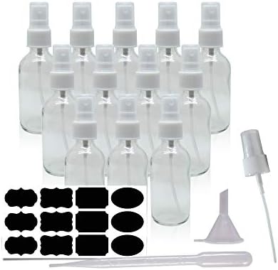 12 Pack of 2oz Dark Glass Spray Bottle - Small Glass Spray Bottles for Cleaning Solutions of All Kinds - Amber Spray Bottle Has UV Protection - Glass Spray Bottles for Essential Oils (Clear) by Unknown