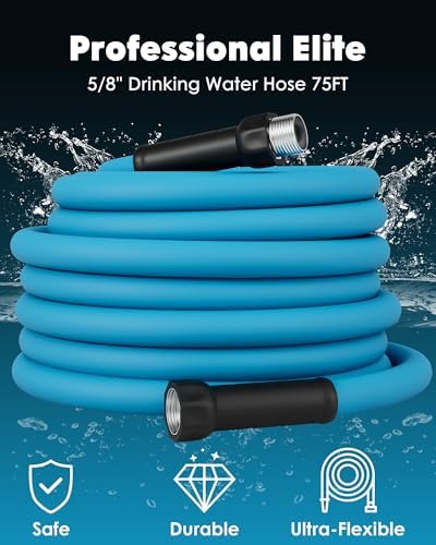 AAIN 75 FT RV Water Hose with Storage Bag, 5/8" Premium Lead‑Free Drinking Water Hose, Heavy Duty, No‑Kink Flexible Design, Ideal for RV, Camper, Truck, Garden – Blue - Image 2