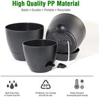 UOUZ Large Self Watering Pots, 12/10/9 Plastic Planters with High Drainage Holes and Deep Reservoir for Indoor Outdoor Garden Plants and Flowers, Black - Image 5