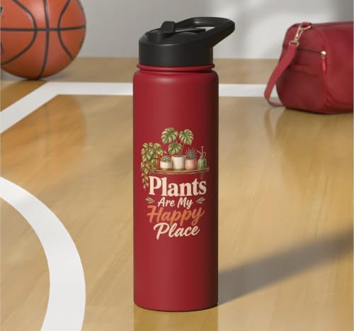 Plants Are My Happy Place Plant Mom Lover Watercolor Gift Stainless Steel Insulated Water Bottle - Image 7