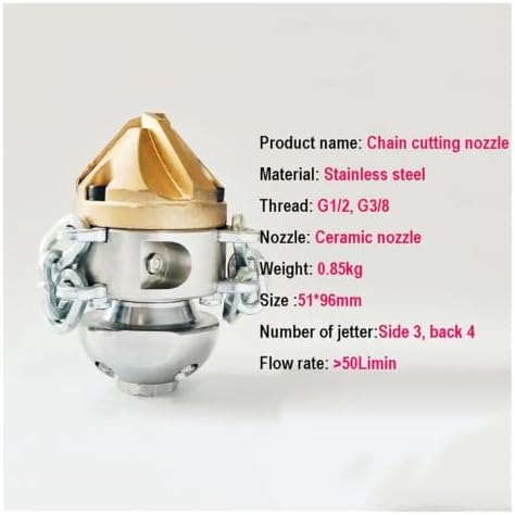 Diamond Rotating Sewer Nozzle, Reinforced Cable & Chain, Pipe Descaler - Image 3