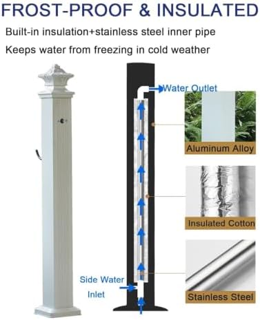 Freestanding Garden Water Column Anti Freeze Outdoor Faucet Post with Brass Tap and Hose Holder Stand with Side Water Inlet(114cm/45in) - Image 4
