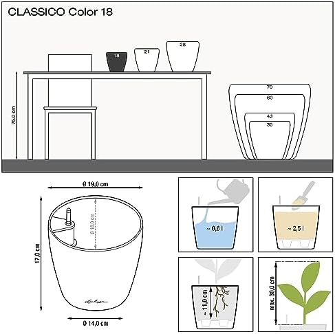 LECHUZA Classico Color 18 Garden Small Flower Plant Pot Indoor Outdoor Table Plastic Planter with Drainage Hole D19 H17 cm White - Image 4
