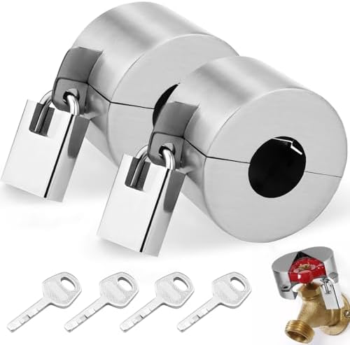 Outdoor Faucet Lock, 2 Pack Water Hose Bib Spigot Lock Stainless Steel Cover & Padlock Kits for 1-1/2 to 3 Inch Dia Valve Handles to Prevent Outside Water Theft and Unauthorized Use by GNELLKOOR