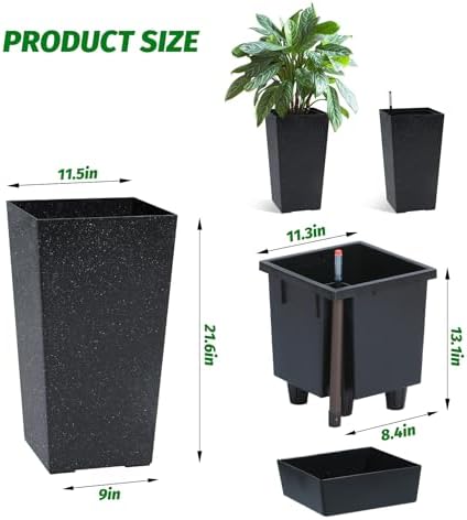 22.5" Tall Self Watering Planters Set of 2, Indoor Outdoor Plant Pots with Water Level Monitor & Drainage Holes, Automatic Watering System for Patio Garden Decor, Black - Image 5