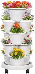 VECELO 5 Tier Vertical Garden Planter, Self Watering Stackable Planters with Wheels for Strawberries, Herbs, Flowers, Vegetables, Gray by VECELO