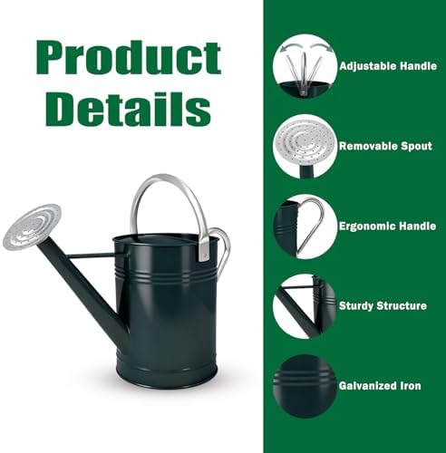 LONGRUN 1.7 Gallon Metal Watering Can for Plants and Garden with Galvanized Iron Removable Spout and Handle, Green - Image 3