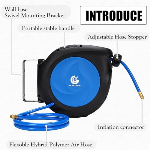 G GOOD GAIN Air Hose Reel Retractable 3/8 in x 50 ft, Max 300PSI, Blue - Image 4