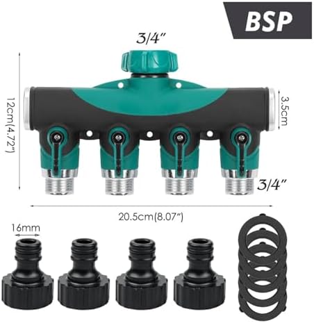 Heavy Duty Metal 4 Way 3/4'' Thread Faucet Splitters with Outdoor Water Tap Connectors Shut Off Valves for Garden Hose Adapter(BSP-1PCS) - Image 2