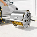 Heavy Duty Stainless Steel Garden Hose Reel with Protective Cover, Wall or Floor Mounting, Manual Crank, 164 ft Capacity, Spray Nozzle and Inlet Line Included 40m by Unknown
